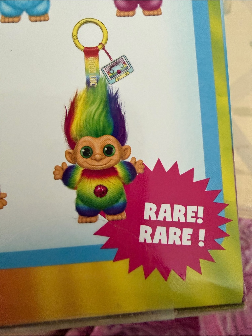 Rainbow Troll Keychain Plush - rainbow- rare